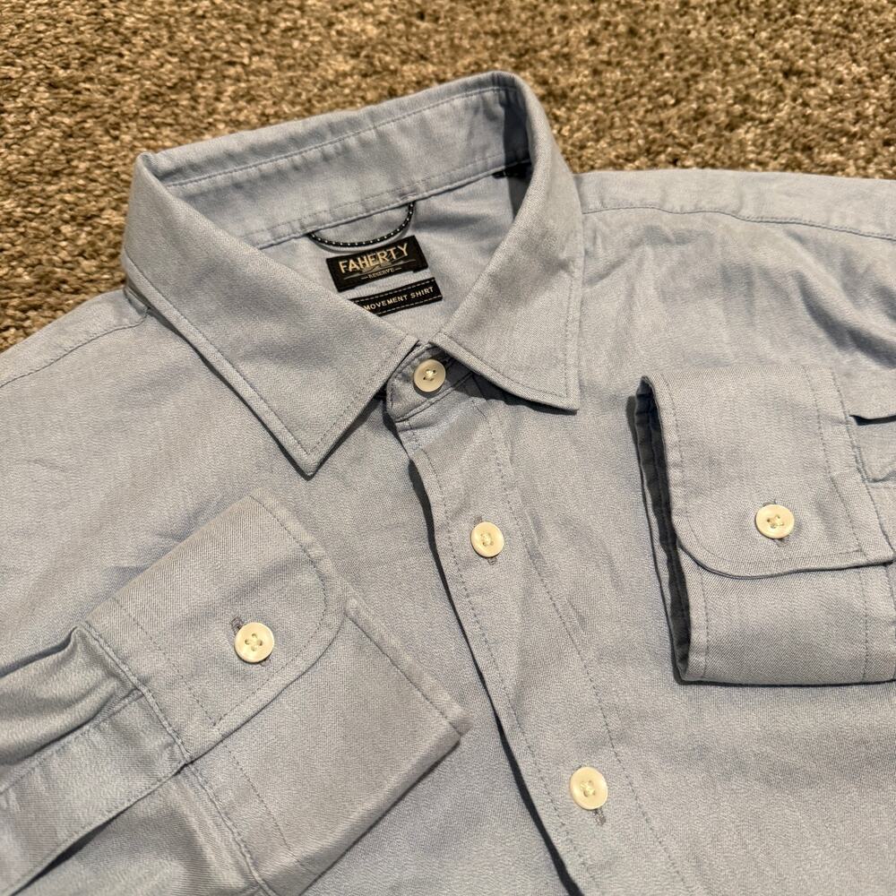 Faherty Reserve The Movement Shirt Mens L Light Blue Solid Supima MWC0082